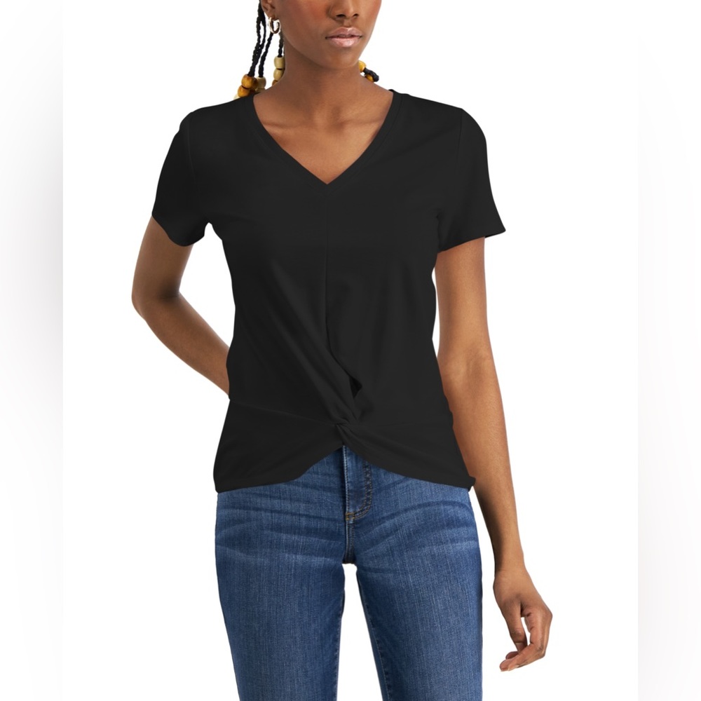 (M:NWT) $34.50|INC International Concepts Twist-Front Top, Deep Black
